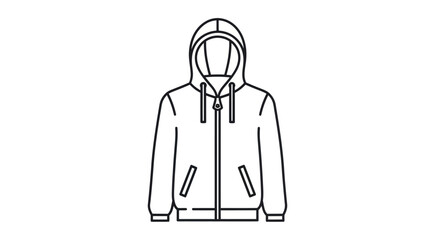 Line art illustration of a hooded sweatshirt with zipper and pockets. © solikhin