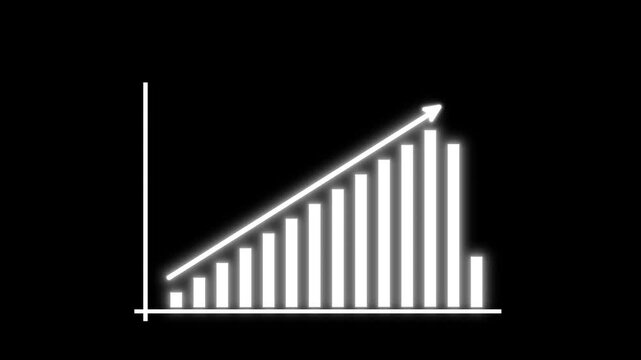 Infographic growth 2D object animation. Increase sales in business flat cartoon 4K video, transparent alpha channel. Investment. Rising up arrow on chart graph animated icon on black background