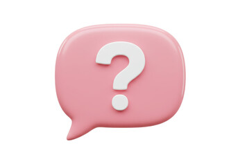 Pink speech bubble with question mark isolated PNG, 3D rendering for communication and social media use