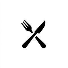 Simple Crossed Fork and Knife Icon Illustration for Culinary Themes and Food Concepts