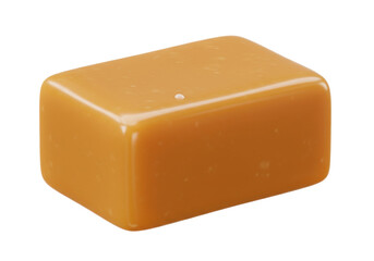 Delicious caramel candy isolated on transparent background, sweet toffee cube for confectionery and dessert designs