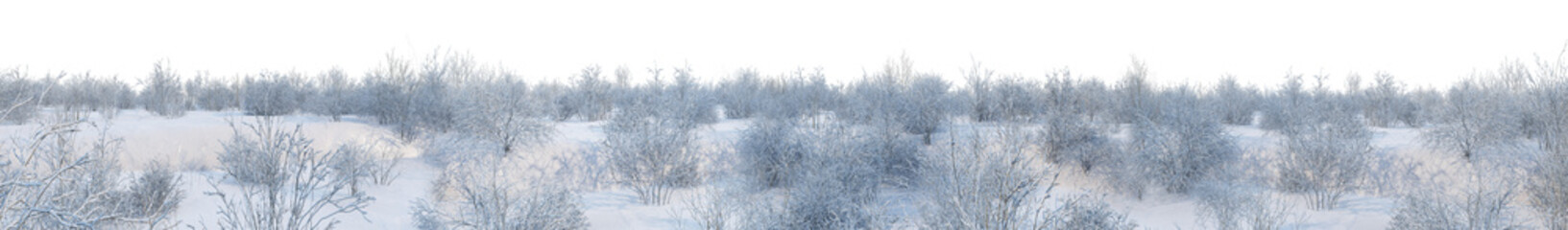 3D render panoramic view of mountains in winter on a transparent background.	