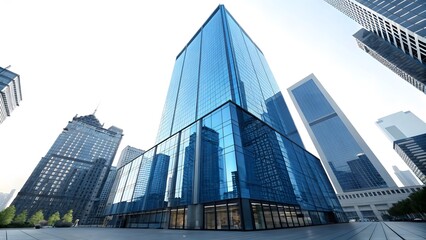 Obraz premium Modern reflective urban business skyscrapers in bright sunlight