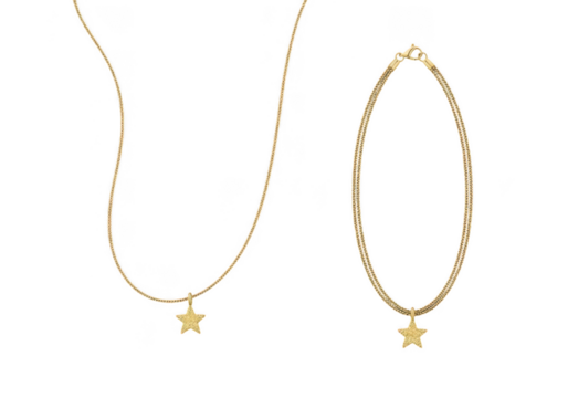 Elegant gold star pendant necklace and bracelet set isolated on transparent background - Powered by Adobe