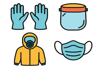 Collection of personal protective equipment icons for health and safety