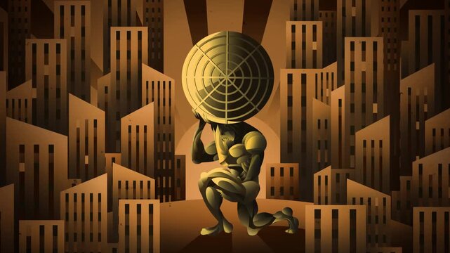 atlas shrugged holding the globe in the city