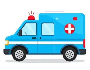 Cartoon illustration of a light-blue ambulance