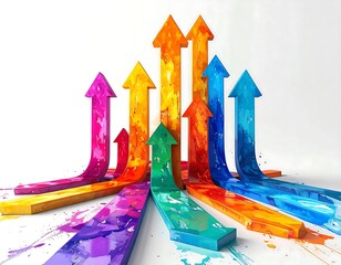 Creative Momentum - Splattered Paint Arrows Rising Together in a Spectrum of Color.