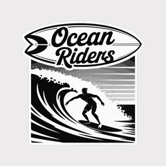 Endless Summer Vector Logo with Surfer on Large Ocean Wave