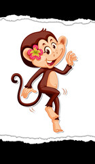 Cheerful monkey dancing with flower cartoon illustration