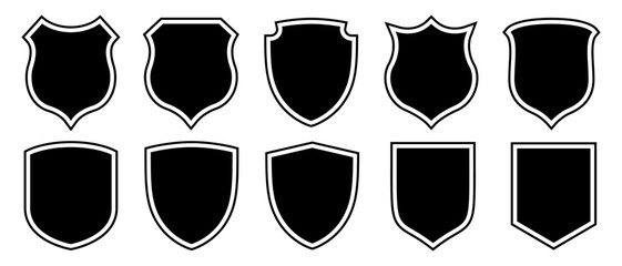 Shield icons set. Collection of black security shield icons. shield vector, police badge shape and basic shield vector illustration