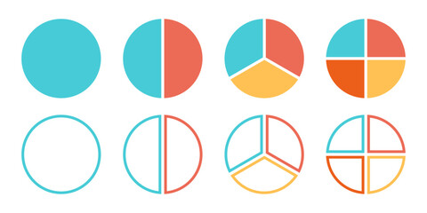 Pie chart diagram. Segment slice sign. Circle section graph. 1,2,3,4,5 segment infographic. Pie chart. Colorful diagram collection with sections or steps.. Vector illustration