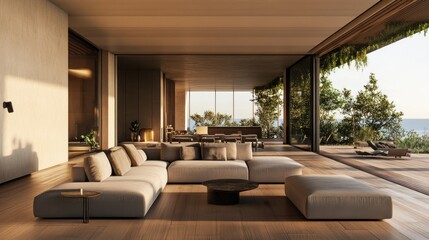 Modern Coastal Living Room Design Featuring Ocean View