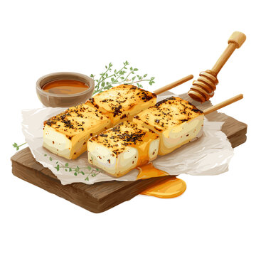 Queijo Coalho Skewers with Honey Drizzle Illustration