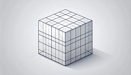 Isometric projection of a cube divided into smaller cubes, with a drop shadow