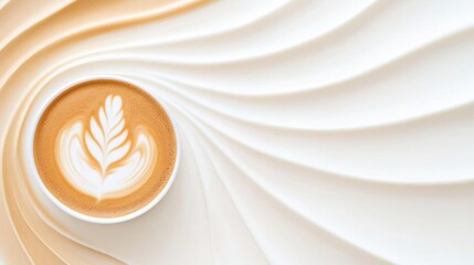 Latte Art in a White Cup on a Creamy Background