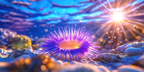 Vibrant Purple Sea Anemone Undersea Sunlight