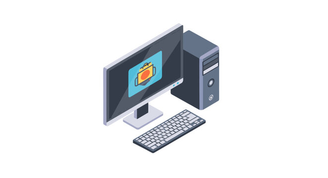 Isometric Illustration of a Desktop Computer System.