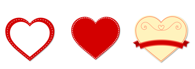 Three stylized valentine hearts on black background isolated