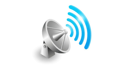 Satellite Dish Emitting Blue Signal Waves.