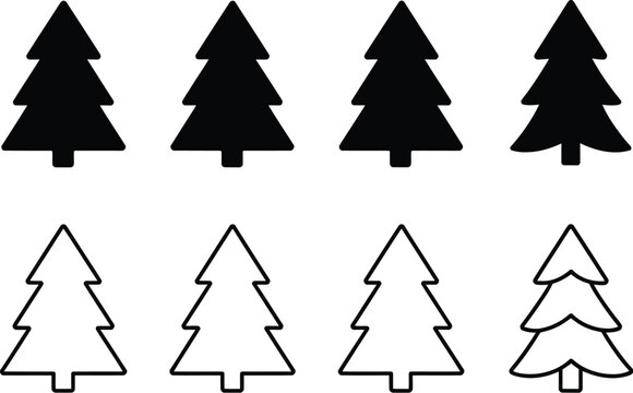 Simple Christmas Tree Icons A Collection of Black and White Minimalist Designs