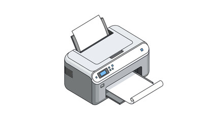 Isometric Printer with Paper Office Equipment Printing Device.