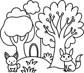 Coloring book line art of a whimsical on transparent background