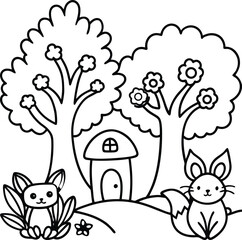 Coloring book line art of a whimsical on transparent background