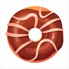 Cartoon donut with chocolate glaze and light icing decoration.