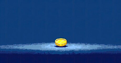 Pixelated gold coin on a dark surface