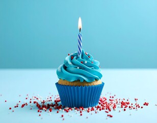 Birthday cupcake on a light blue background (1)