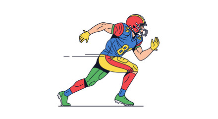 Fototapeta premium Colorful cartoon American football player running at full speed in a dynamic pose.