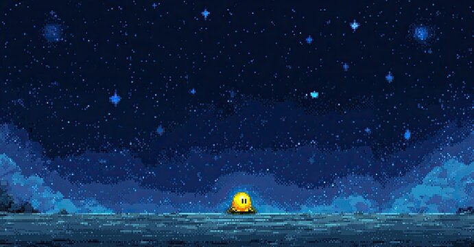 Pixelated night sky with a glowing yellow creature