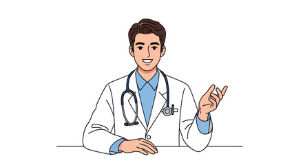 Fototapeta premium Smiling Male Doctor in White Coat Gesturing.