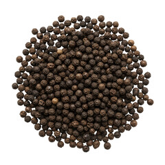 Large, irregular mound of whole black peppercorns, intricately textured, wrinkled, deep charcoal gray, centered on a transparent background, soft studio light, raw culinary spice concept