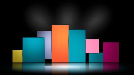 Obraz premium Abstract colorful rectangular shapes on a dark background, embodying a minimalist tech aesthetic. 