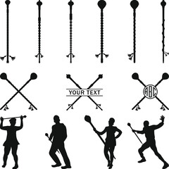 Drum Major Baton Silhouette, Marching band drum major silhouette, Marching Band vectors Illustration white Background