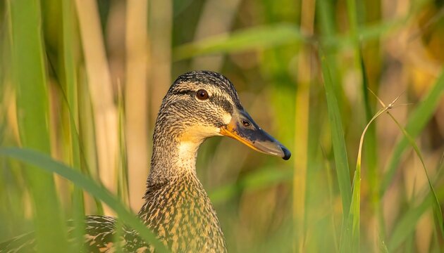 Close-up of a duck in reeds