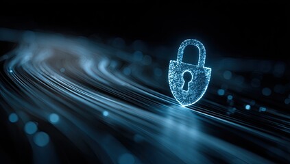 Abstract digital padlock on fiber optic strands