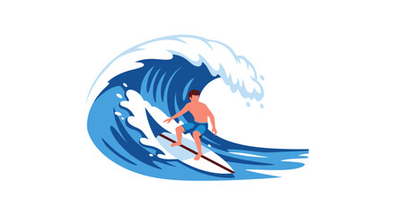Surfer Riding a Large Ocean Wave Dynamic Surfing Illustration. © Ilma