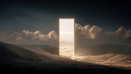 A luminous portal in a desert landscape