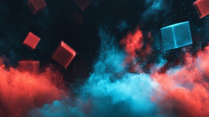 conceptual. Abstract data visualization as a colorful particle cloud, representing modern tech concepts. product launch decks.
