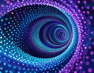 Fototapeta premium Fondo abstracto con puntos formando un vórtice en espiral, estilo puntillista, colores azul, morado y turquesa, sensación de profundidad y movimiento hipnótico