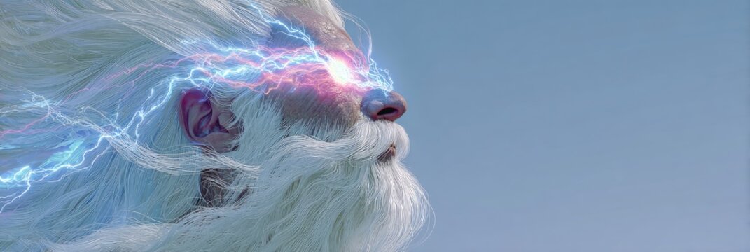 Ancient elder, powerful energy, white hair, focused gaze
