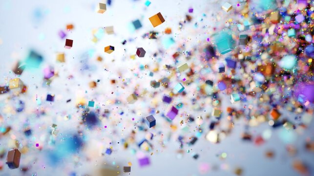 conceptual. Abstract data visualization as a colorful particle cloud, representing modern tech concepts. product launch decks.
