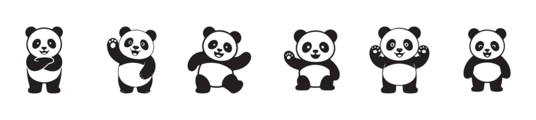 Panda silhouette set, panda Silhouette Wild Animal Design Vector Collection, panda silhouette vector art,  vector Illustration EPS 10.