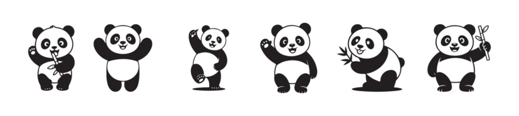 Panda baby animal, panda bear vector, panda bear icon, cute panda bear set vector silhouette, vector illustration EPS 10.