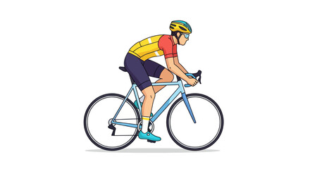 Obraz premium Cyclist in Yellow and Red Jersey Riding a Blue Road Bike.