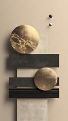 Elegant composition featuring geometric shapes, including golden circles, set against a neutral backdrop, creating a sophisticated and modern aesthetic appeal