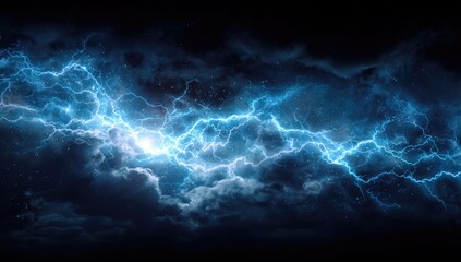 Dramatic lightning storm in a dark sky